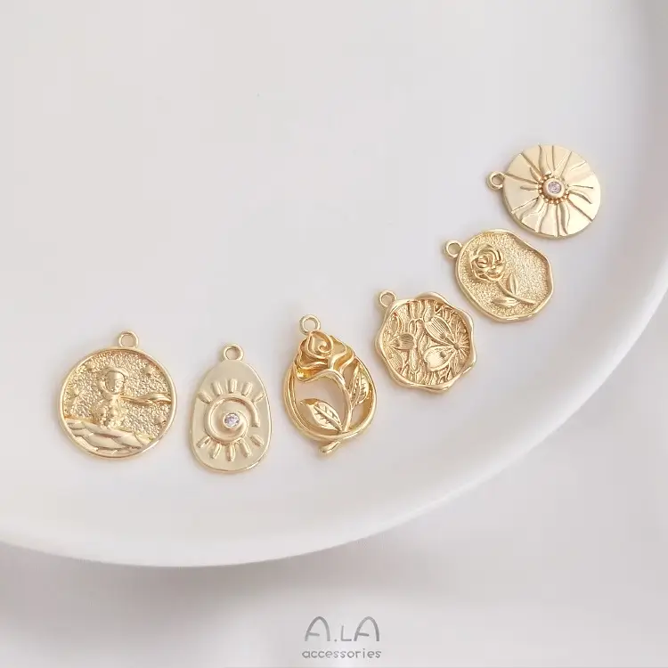14K Gold Rose Cherry Blossom Sun Prince Round Pendant — feature 6