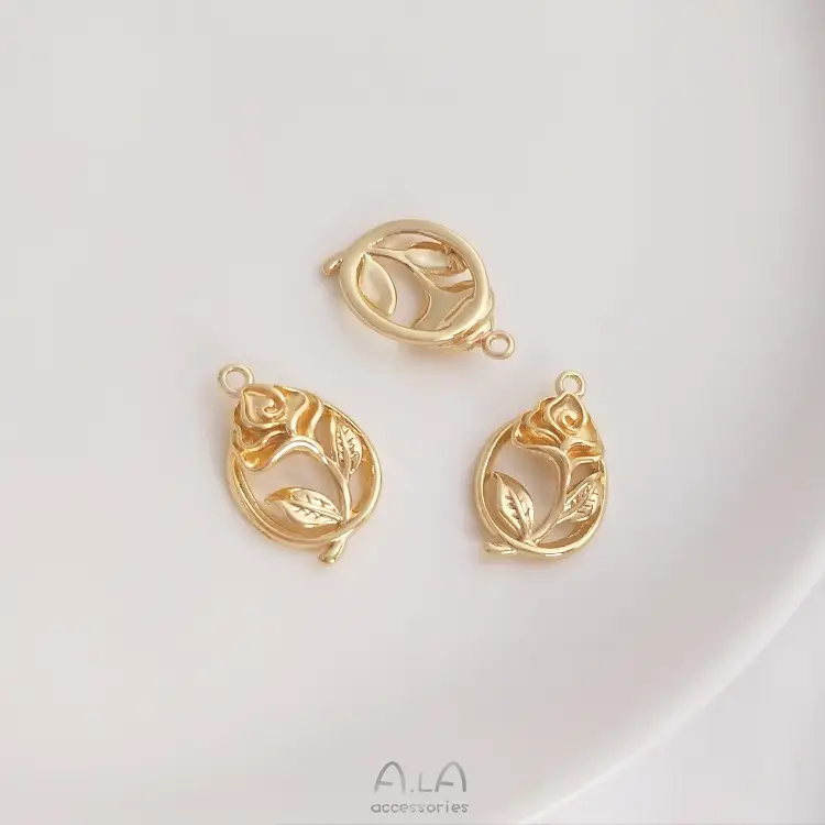 14K Gold Rose Cherry Blossom Sun Prince Round Pendant — feature 7