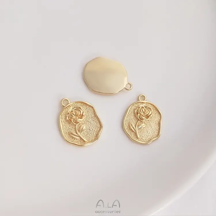 14K Gold Rose Cherry Blossom Sun Prince Round Pendant — feature 8