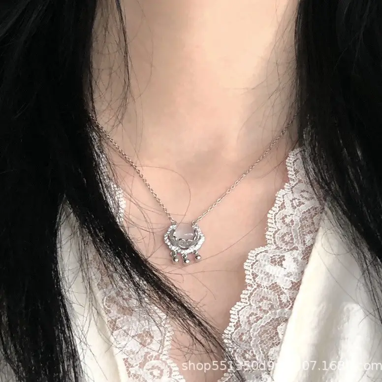 White Chalcedony Lock Light Necklace for Women - Image 6