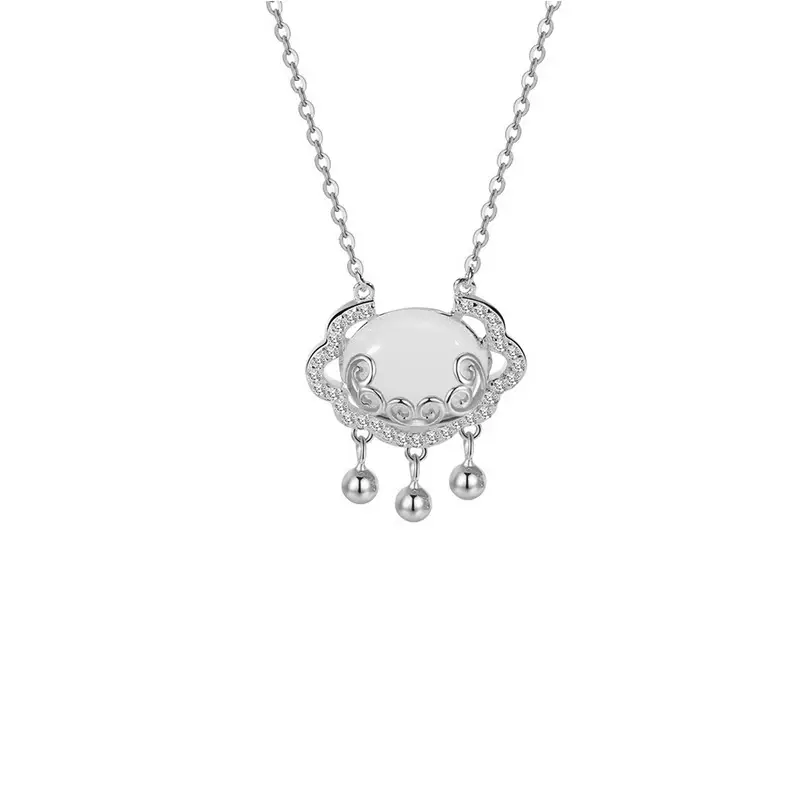 White Chalcedony Lock Light Necklace for Women - Image 7