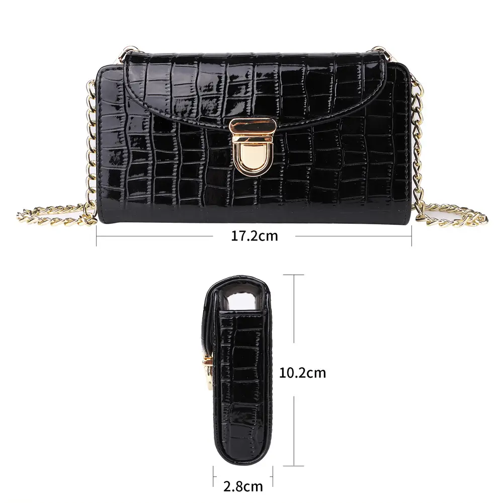 Black Croc Leather Chain Shoulder Bag for Women - Image 8
