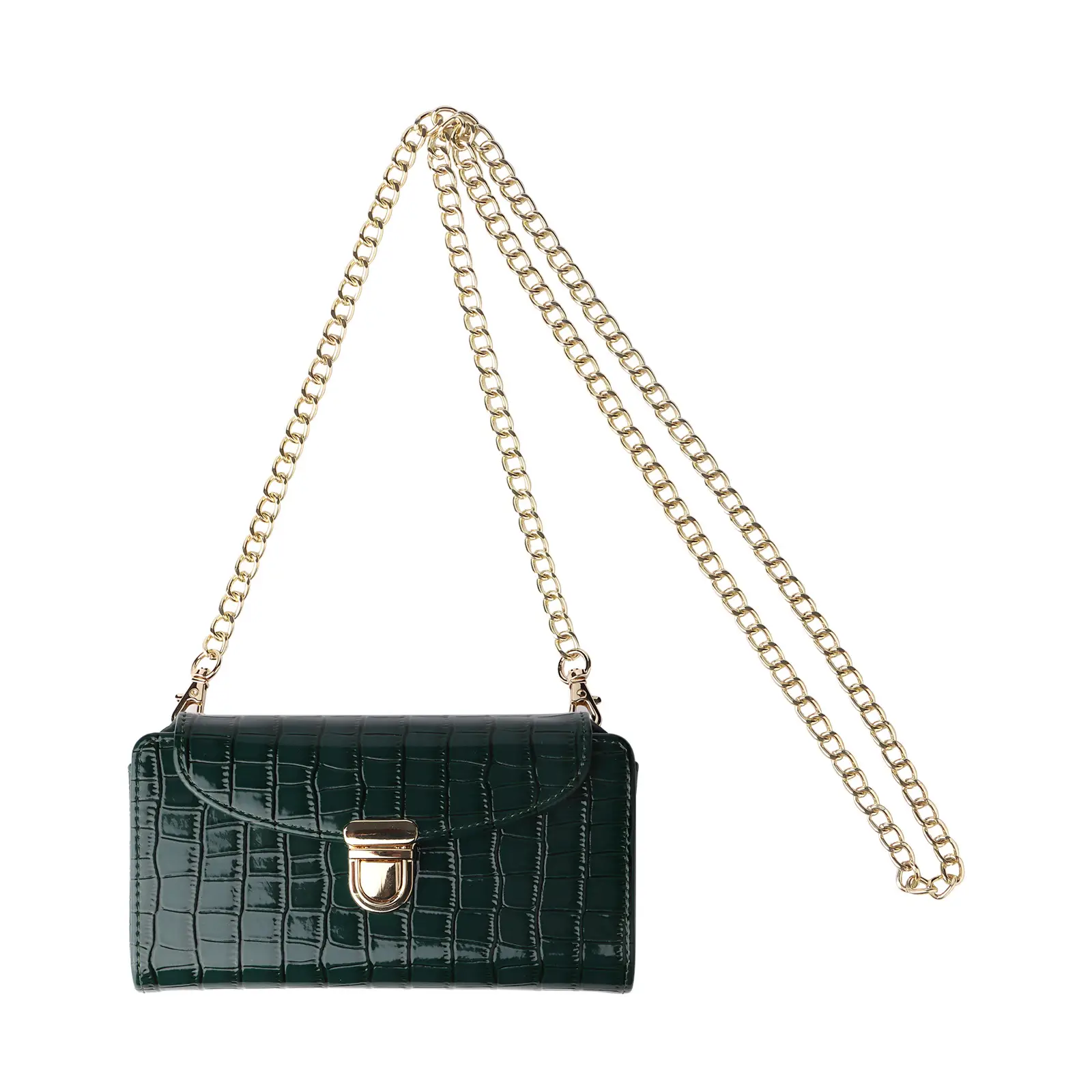 Black Croc Leather Chain Shoulder Bag for Women - Image 2