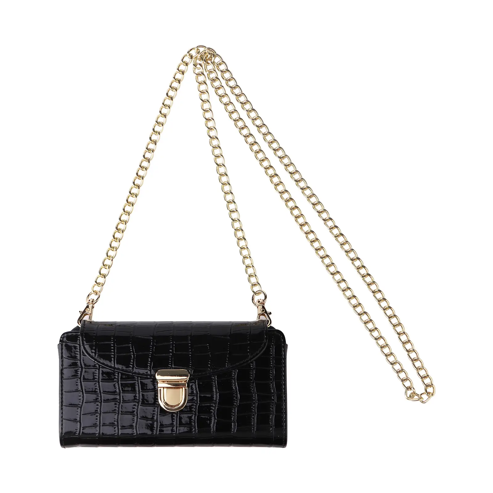 Black Croc Leather Chain Shoulder Bag for Women - Image 3