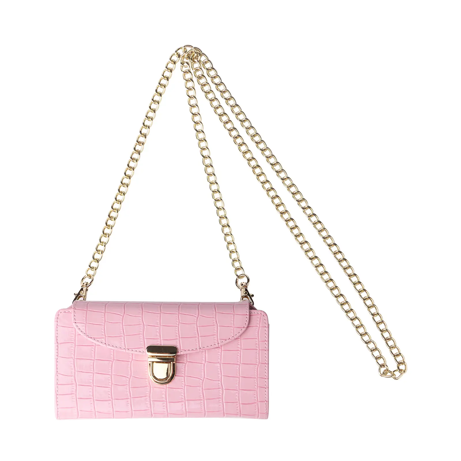 Black Croc Leather Chain Shoulder Bag for Women - Image 4