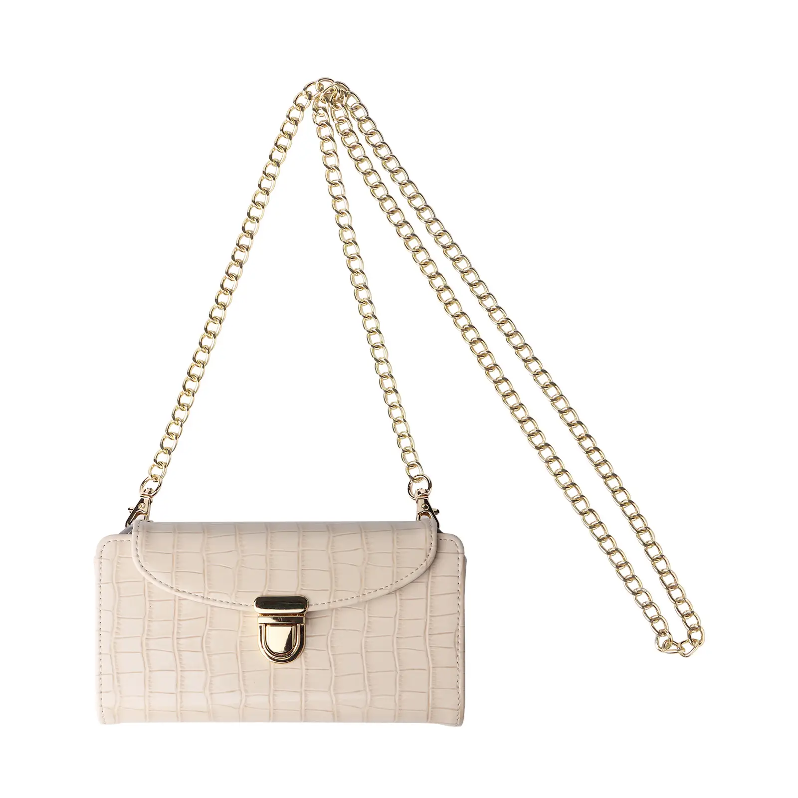 Black Croc Leather Chain Shoulder Bag for Women - Image 5
