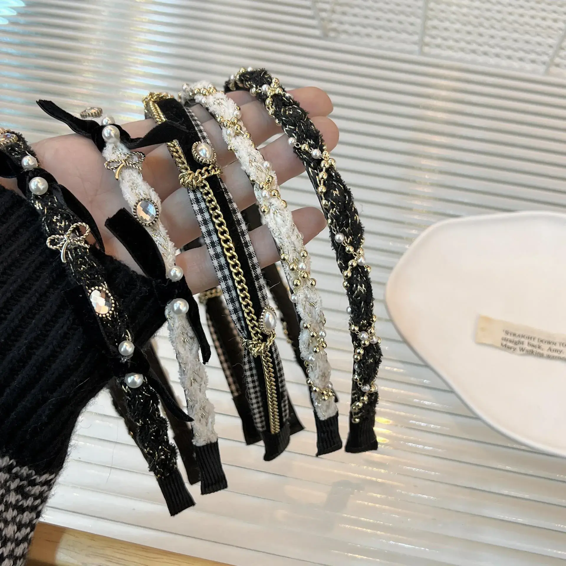Pearl & Crystal Hair Band with Tassel & Hoop Design - Image 4