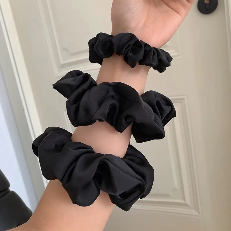 4 Color Hair Scrunchies Silky Satin Autumn Winter Brown