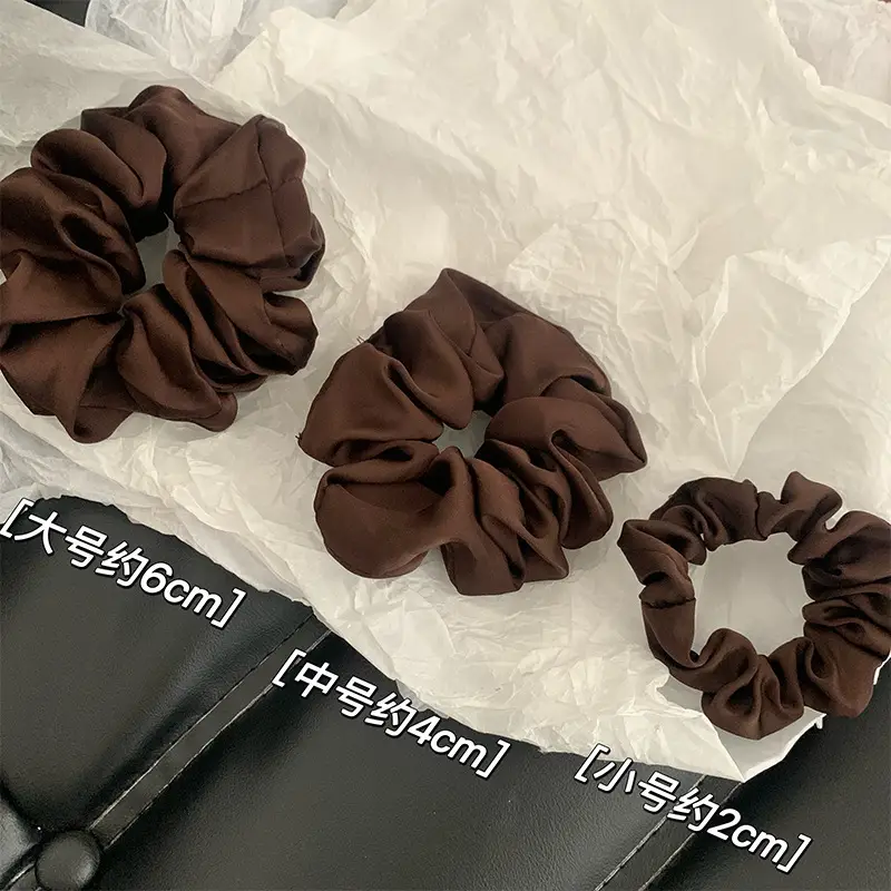 4 Color Hair Scrunchies Silky Satin Autumn Winter Brown