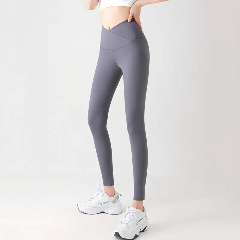 Women Cross Waist Shark Pants Grey Nylon High Waist Tummy Control