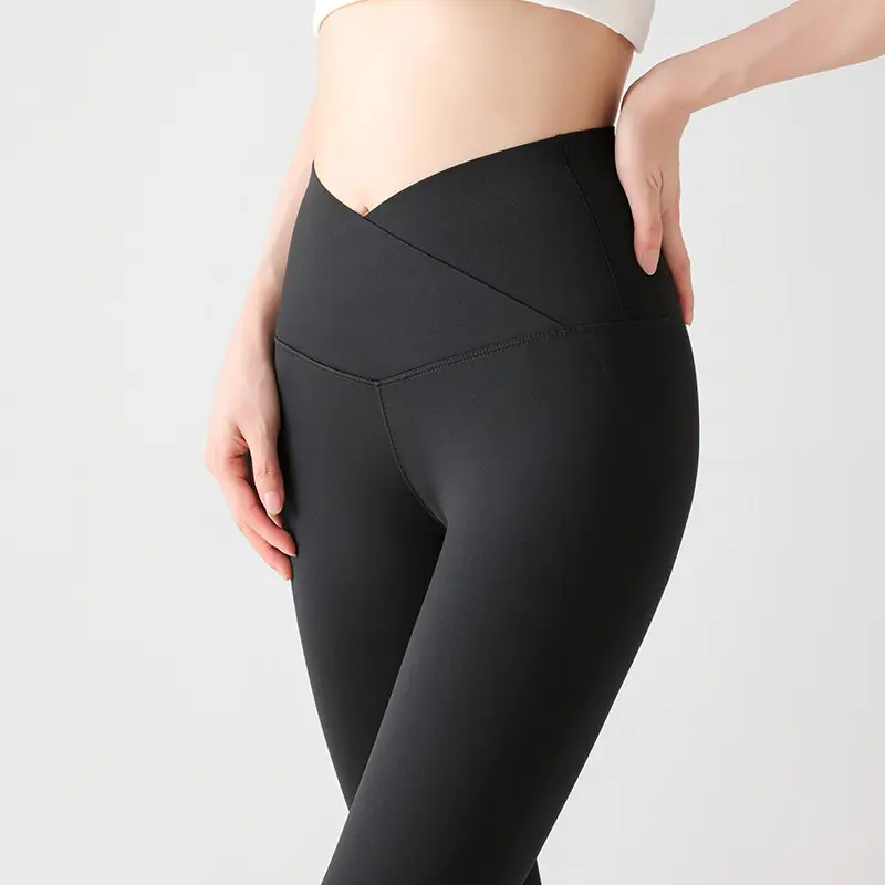 Women Cross Waist Shark Pants Grey Nylon High Waist Tummy Control