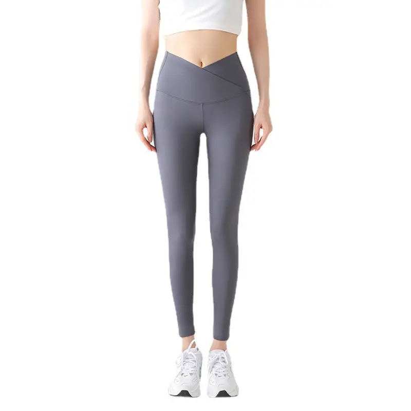 Women Cross Waist Shark Pants Grey Nylon High Waist Tummy Control