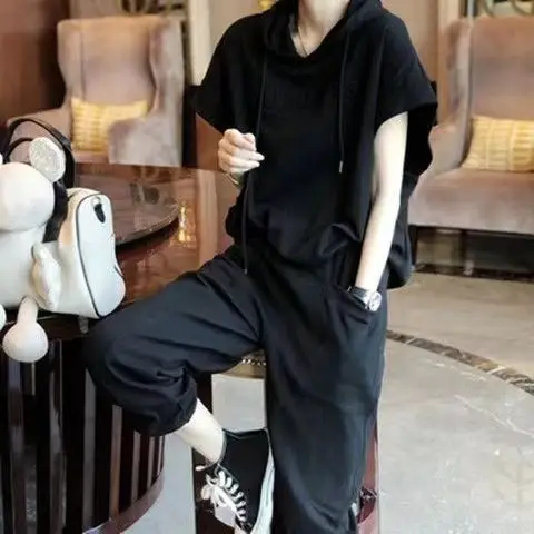 Women Hooded Sweatshirt Set Grey 2025 Summer Loose Fit - Image 5