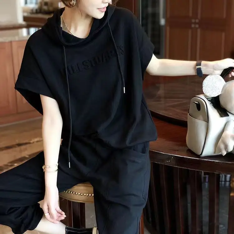Women Hooded Sweatshirt Set Grey 2025 Summer Loose Fit - Image 6