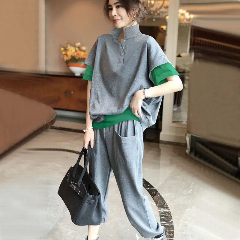 Grey Loose Fit Women's Casual Two-Piece Suit - Image 3