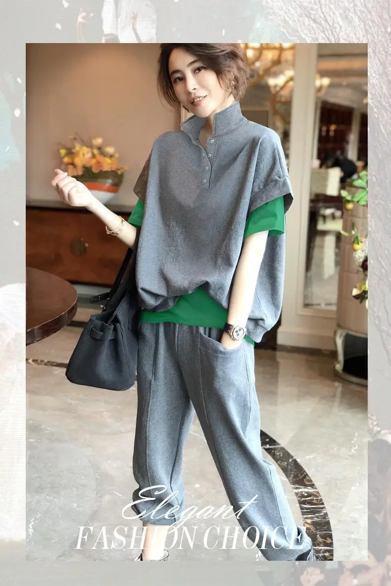 Grey Loose Fit Women's Casual Two-Piece Suit — feature 2