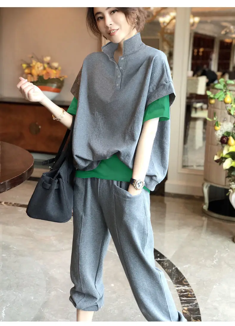 Grey Loose Fit Women's Casual Two-Piece Suit — feature 5