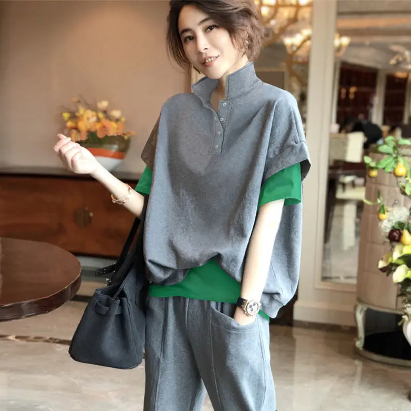 Grey Loose Fit Women's Casual Two-Piece Suit — feature 6