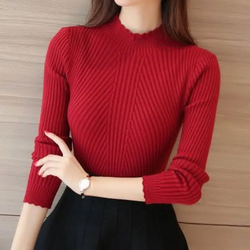 Women's Long-sleeved Knitted Lace Half-Turtleneck Sweater - Image 3