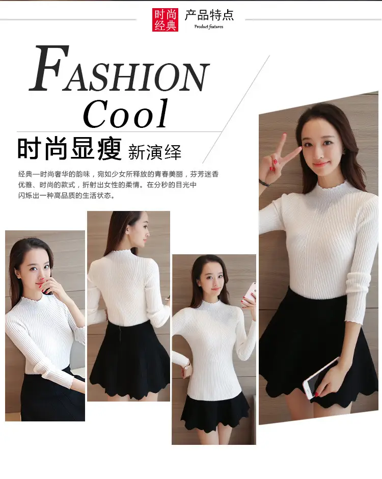 Women's Long-sleeved Knitted Lace Half-Turtleneck Sweater — feature 1