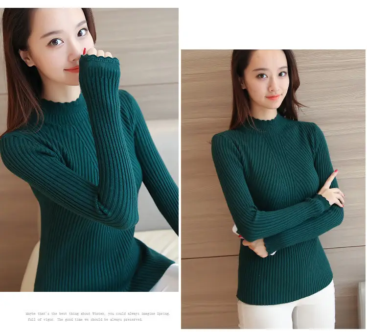 Women's Long-sleeved Knitted Lace Half-Turtleneck Sweater — feature 10