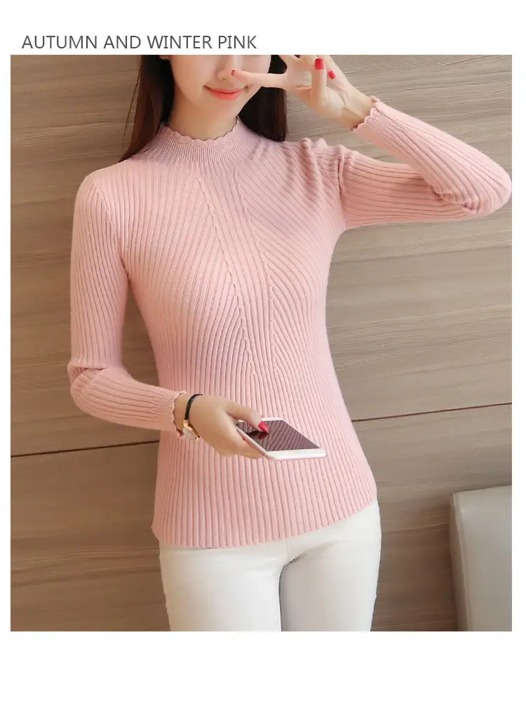 Women's Long-sleeved Knitted Lace Half-Turtleneck Sweater — feature 11