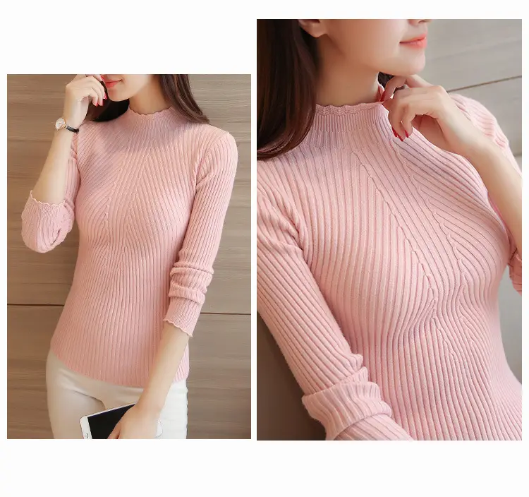 Women's Long-sleeved Knitted Lace Half-Turtleneck Sweater — feature 13
