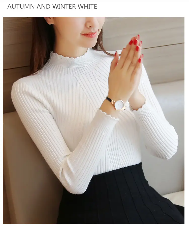 Women's Long-sleeved Knitted Lace Half-Turtleneck Sweater — feature 14
