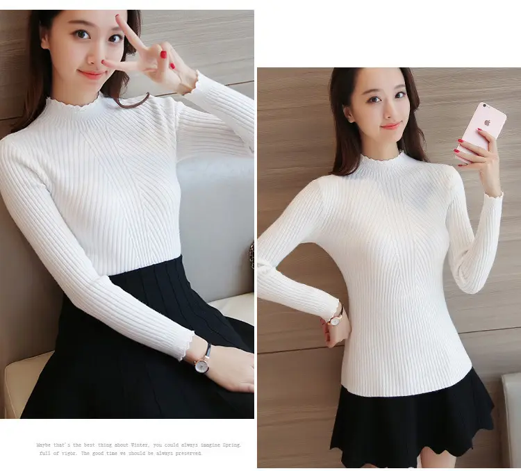 Women's Long-sleeved Knitted Lace Half-Turtleneck Sweater — feature 15
