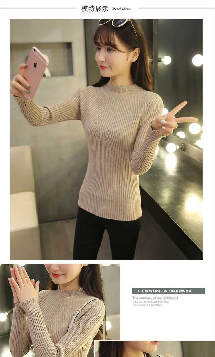 Women's Long-sleeved Knitted Lace Half-Turtleneck Sweater — feature 17