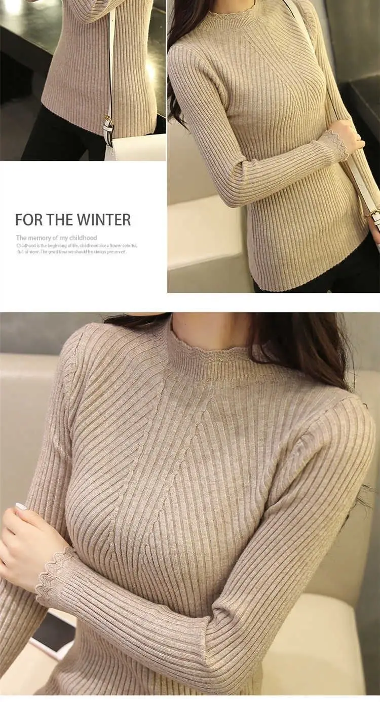Women's Long-sleeved Knitted Lace Half-Turtleneck Sweater — feature 18