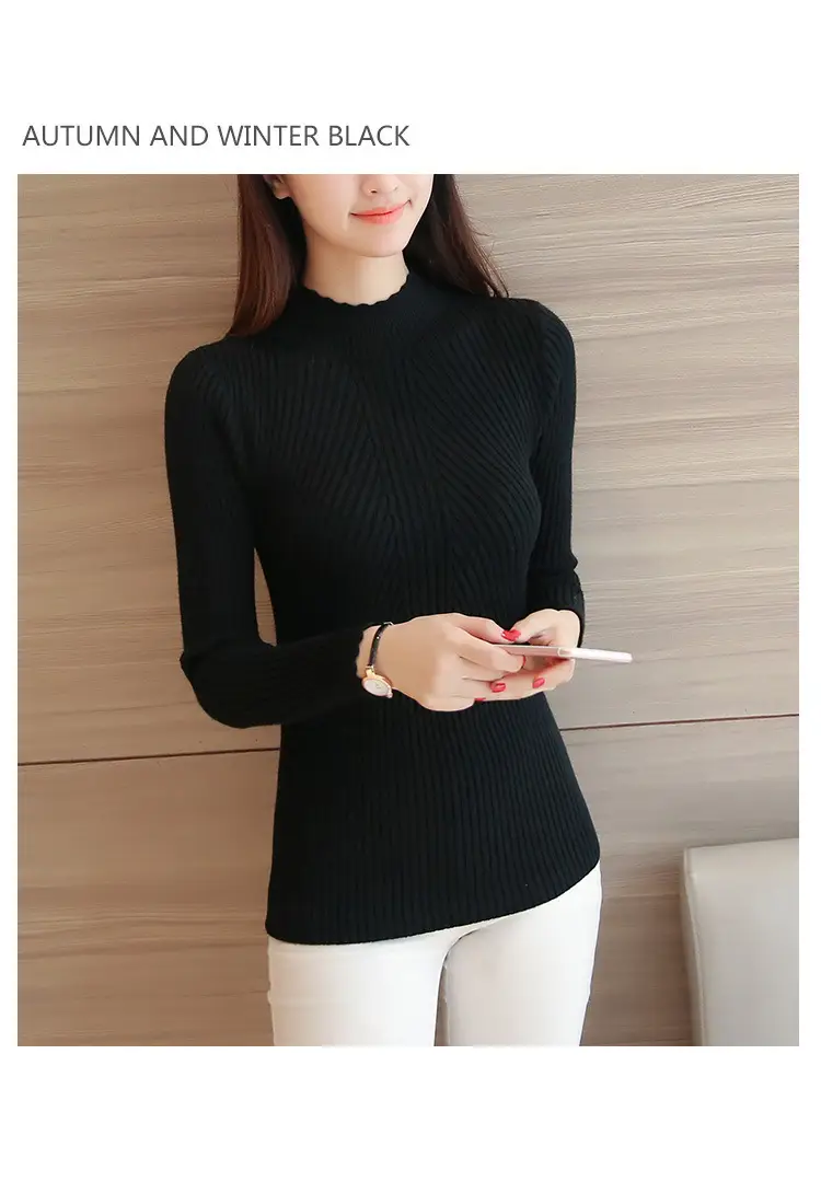 Women's Long-sleeved Knitted Lace Half-Turtleneck Sweater — feature 5