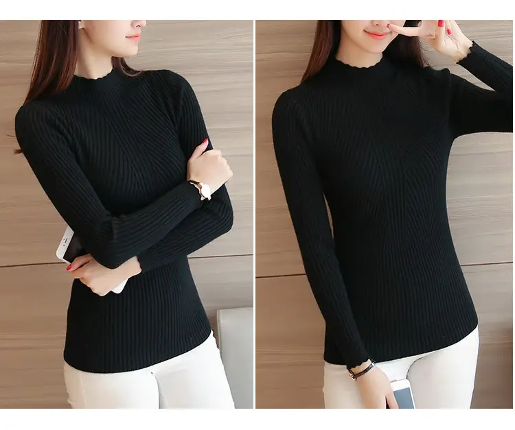 Women's Long-sleeved Knitted Lace Half-Turtleneck Sweater — feature 6