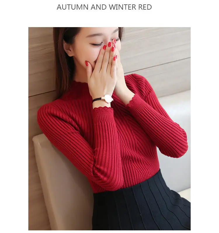 Women's Long-sleeved Knitted Lace Half-Turtleneck Sweater — feature 7