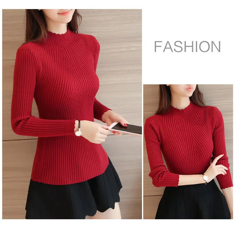 Women's Long-sleeved Knitted Lace Half-Turtleneck Sweater — feature 8