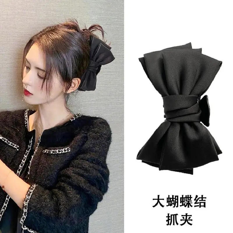 2208020 (1) 高级感发抓缎面蝴蝶结头饰百搭后脑勺发