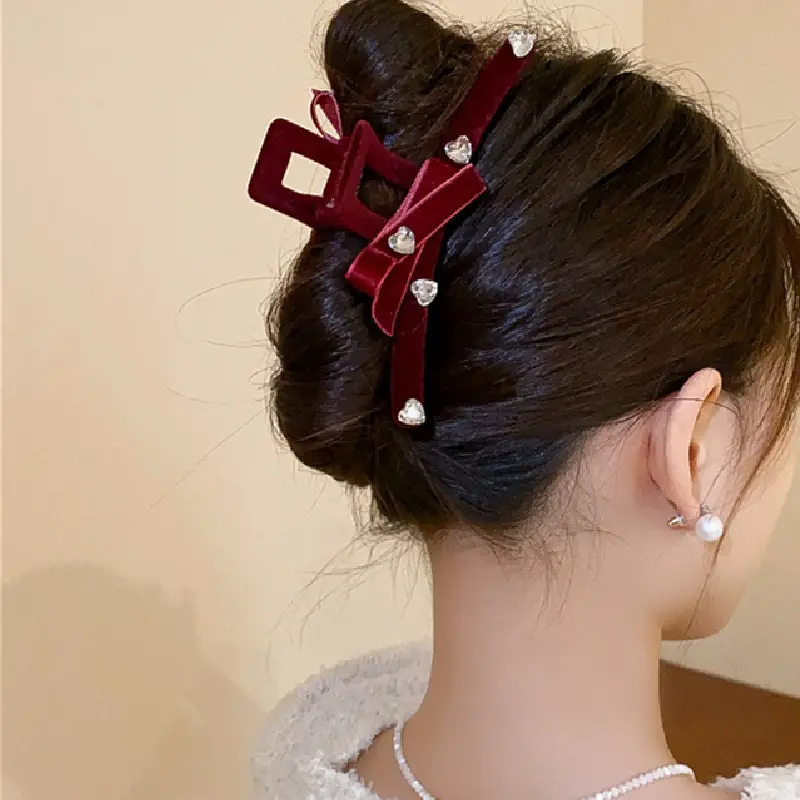 Black Velvet Bow Hairpin for Women Summer - Image 4