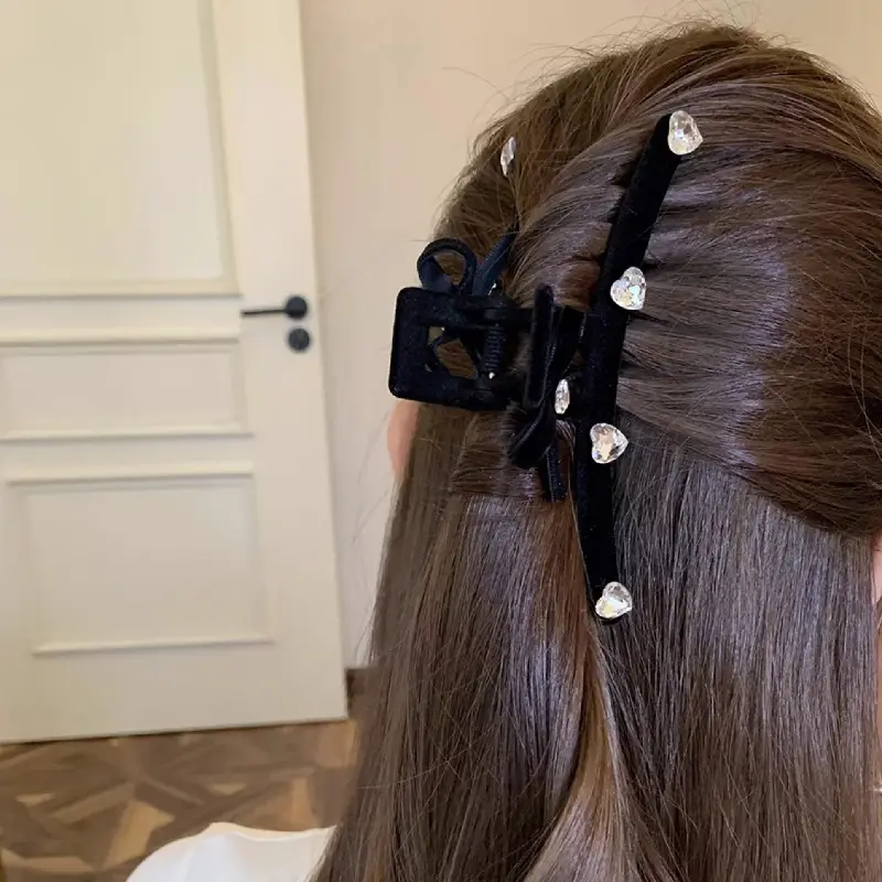 Black Velvet Bow Hairpin for Women Summer - Image 5