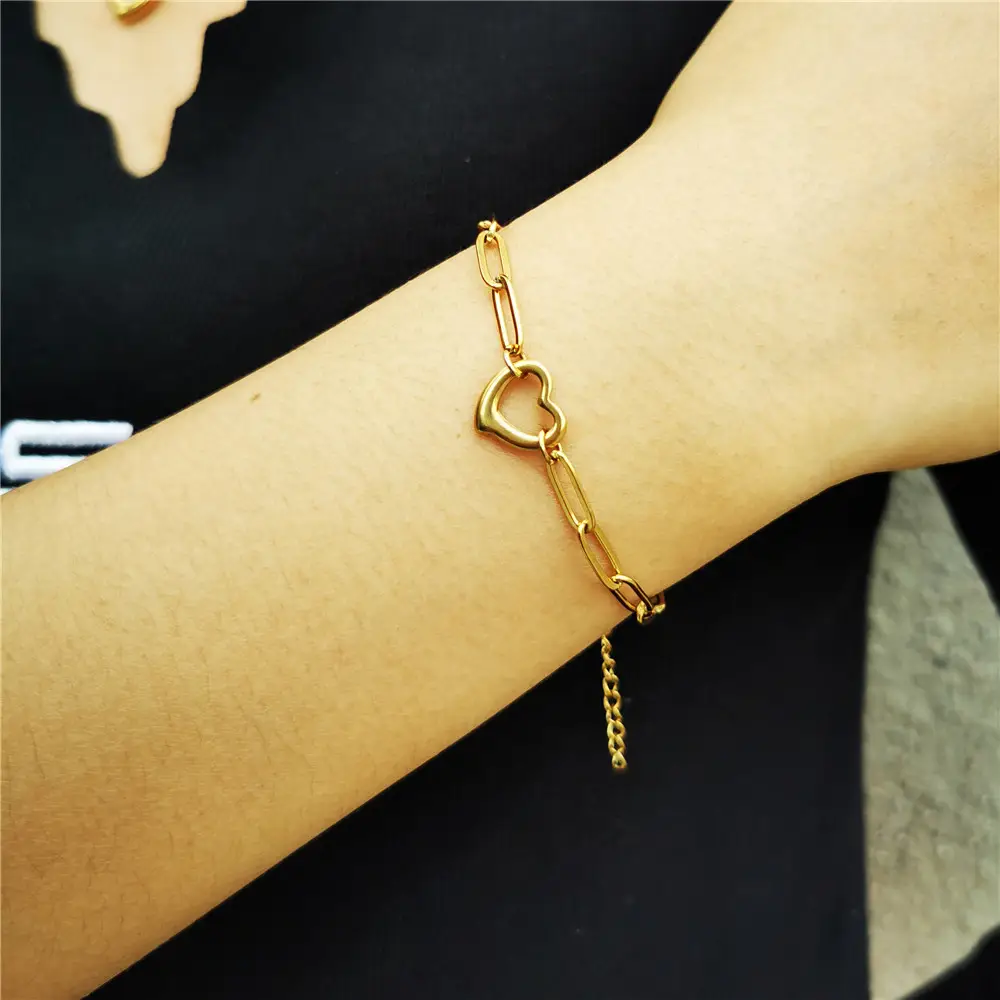 Stainless Steel Love Pendant Charm Bracelet Gold - Image 6