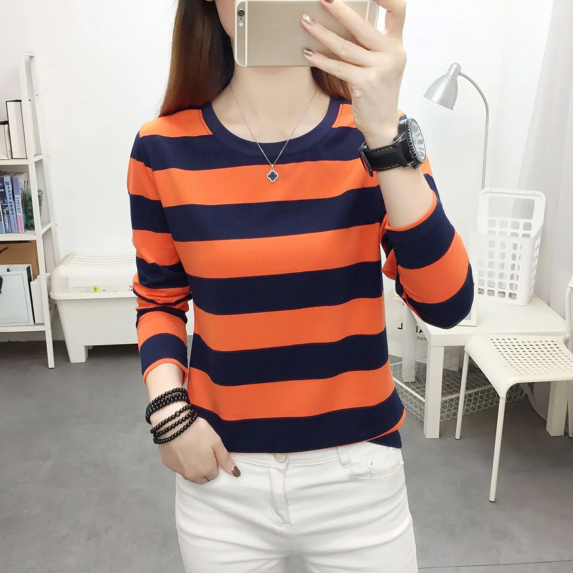 2024 Long Sleeve Striped T-Shirt Women Cotton Plus Size - Image 8