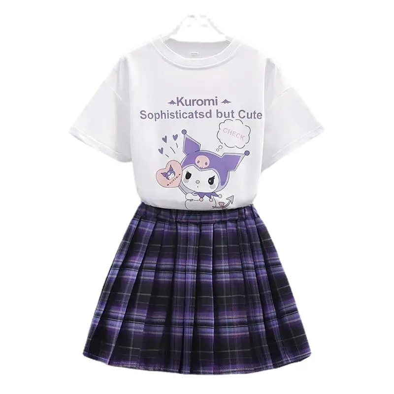 Girls Kurumi Graphic Plaid Skirt T-Shirt Set - Image 7