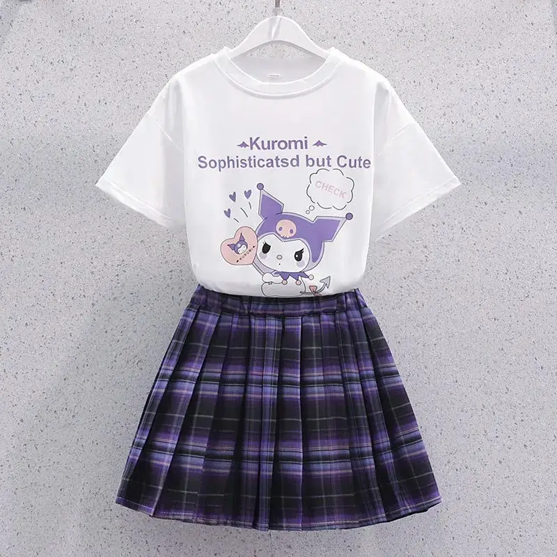Girls Kurumi Graphic Plaid Skirt T-Shirt Set - Image 2