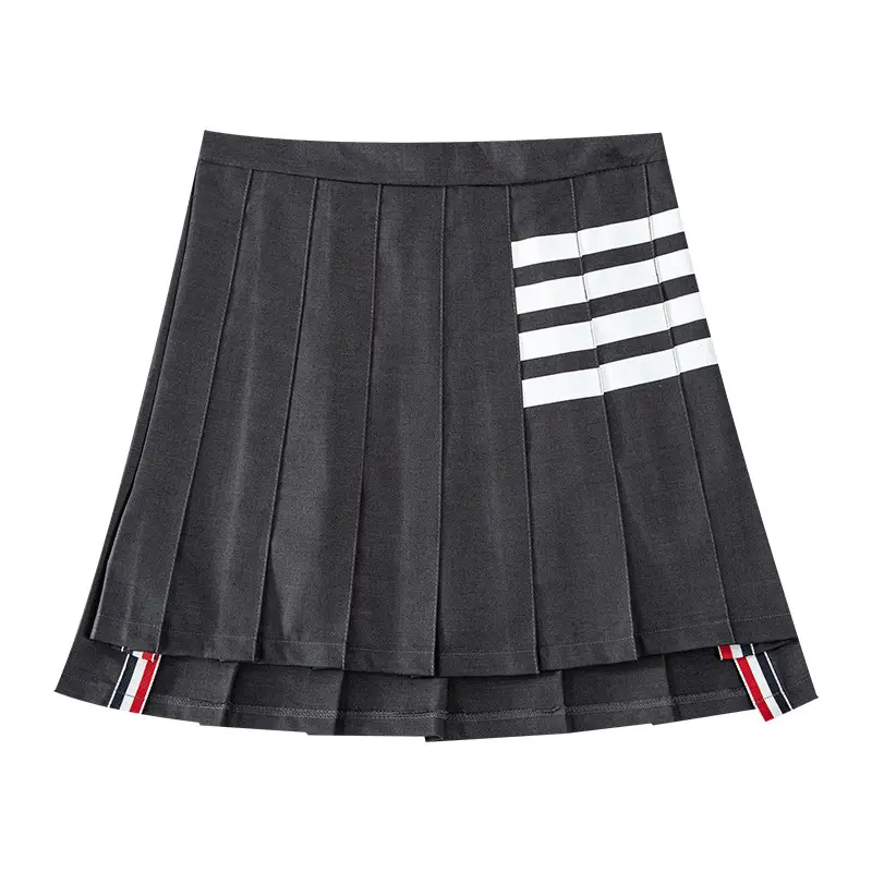 Cyndi Wang Pleated Skirt Grey Four Stripes Slimming - Image 22