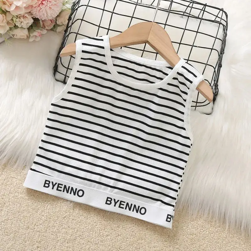 Girls Striped Vest & Shorts Set Summer Casual White Black