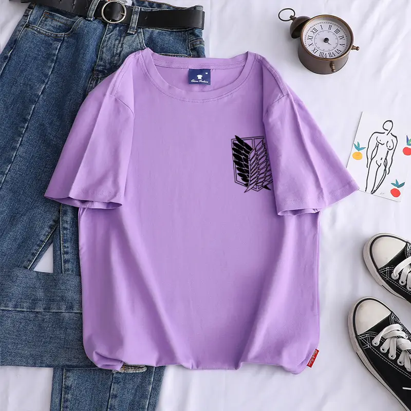 Light Blue Cotton T-Shirt with Wing Print - Image 2