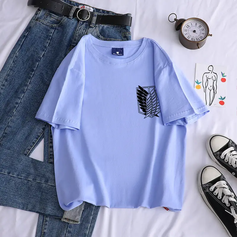 Light Blue Cotton T-Shirt with Wing Print - Image 5
