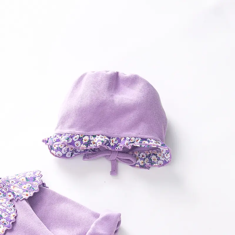 Purple Floral Baby Onesie with Hat Set - Image 5