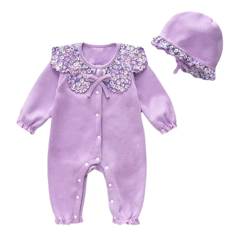 Purple Floral Baby Onesie with Hat Set - Image 6