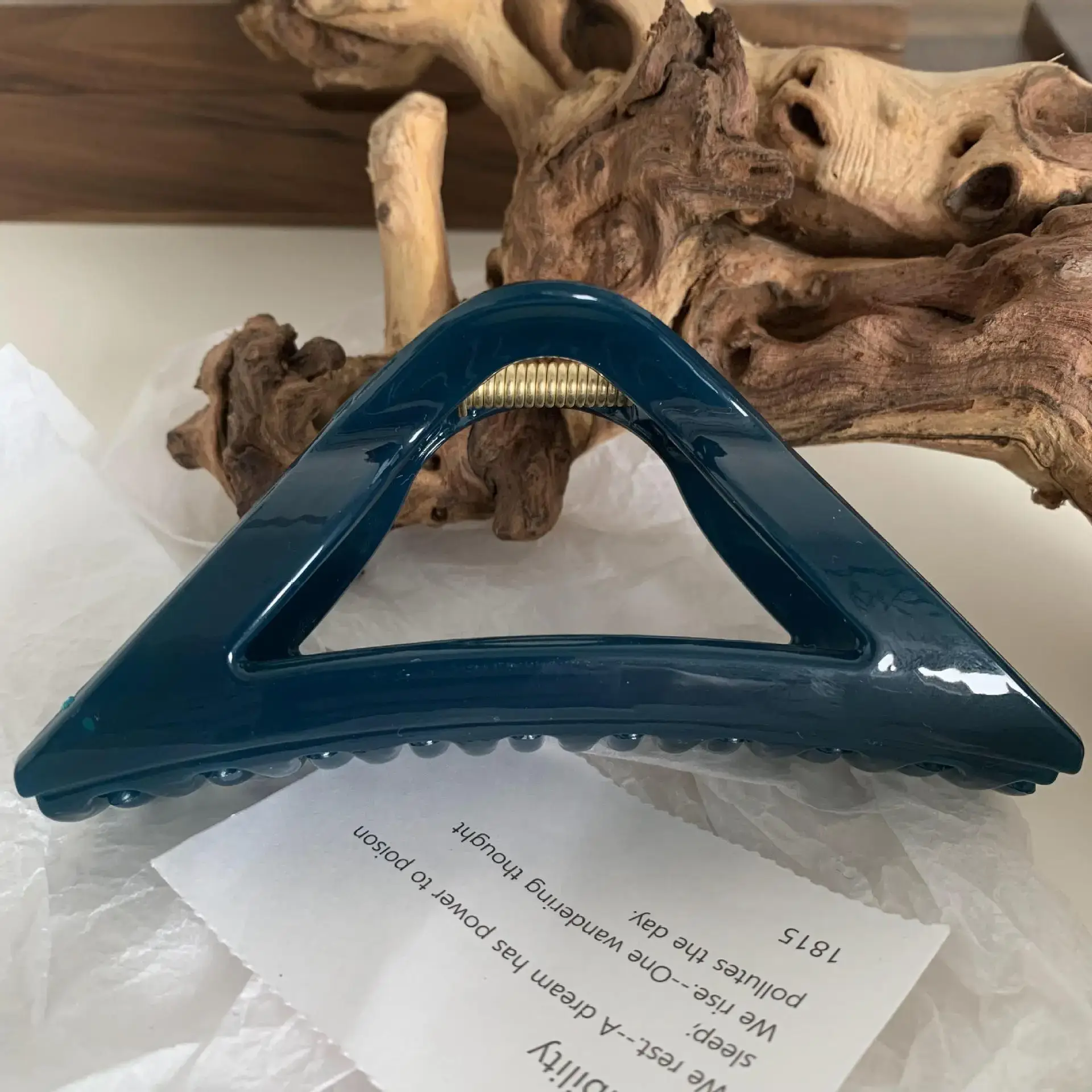 French Acetic Acid Hairpin Peacock Blue Back Clip Triangle Hollow Grab Large Hair Accessories - Image 3