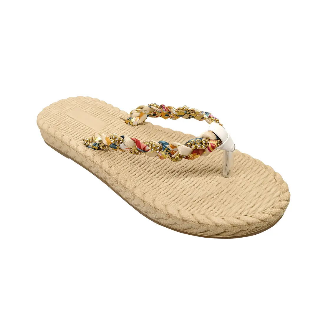Ethnic-style Flip-flops with Diamond for Women's Outdoor Wear Summer Imitation Straw Fashionable Trendy Outdoor Vacation Seaside Flat Non-slip Slippers - Image 6